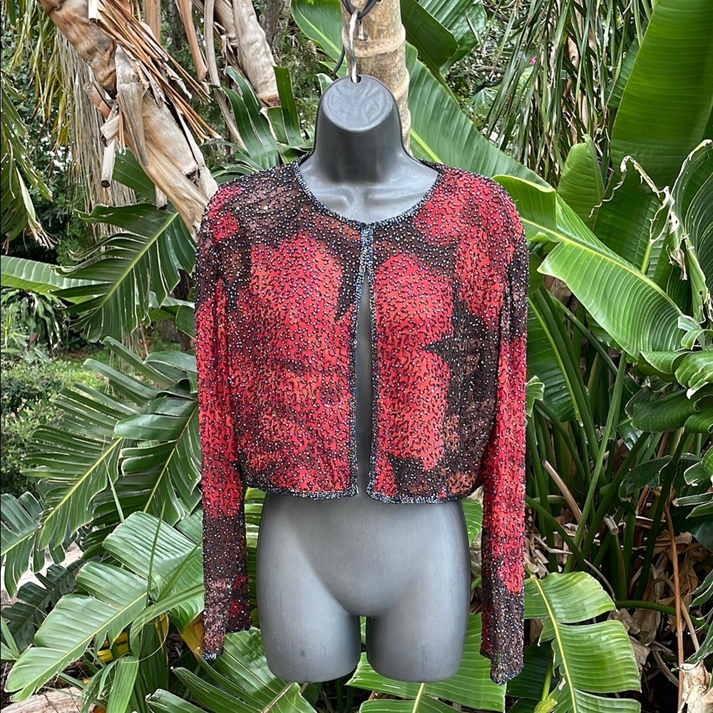 Je  Matadi Sean Mehta silk beaded, rose cropped jacket
